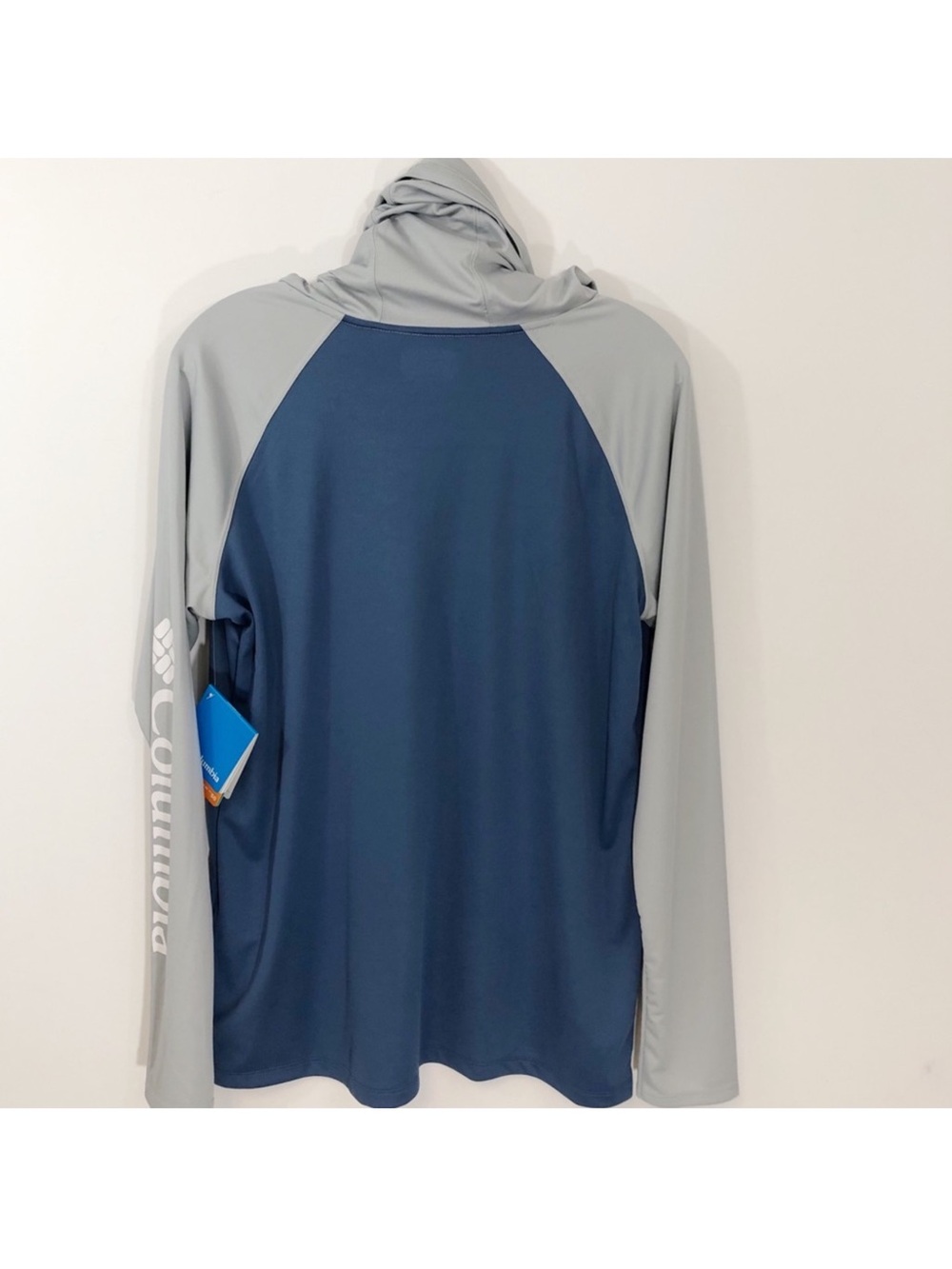 Columbia Two-Tone Hooded Raglan Long Sleeve Top in Navy and Light Gray - Picture 5 of 7